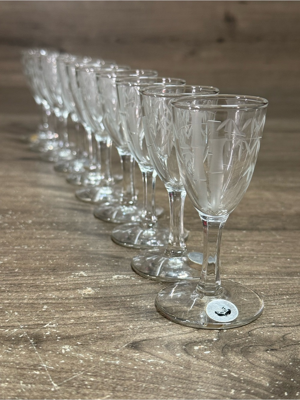 (10)Vintage Noritake Sasaki Bamboo Etched Glassware Cordial Glasses Set of 10